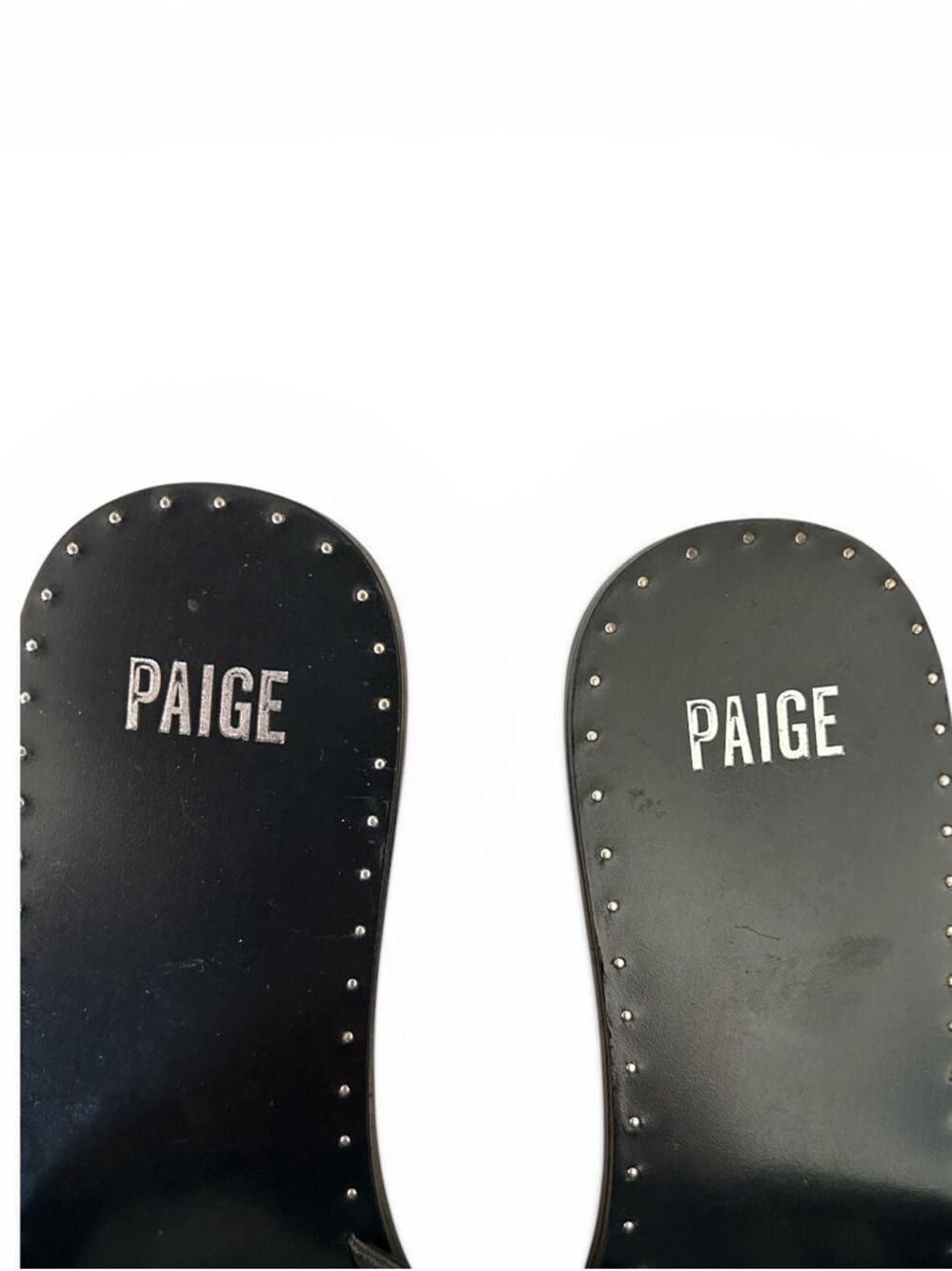 PAIGE Emilia Black Leather Slide Sandals with Ruched Strap Studded Detail Sz 10 - Picture 5 of 7
